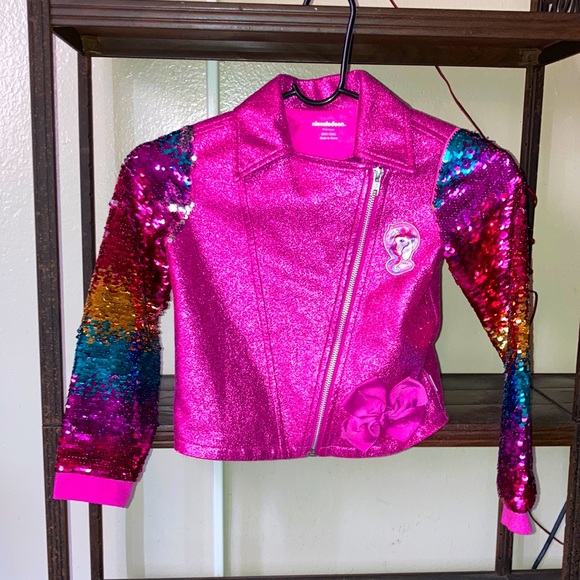 Jojo Siwa Hot Pink Unicorn Rainbow Sparkle Sequins Motorcycle Jacket Kids Size S